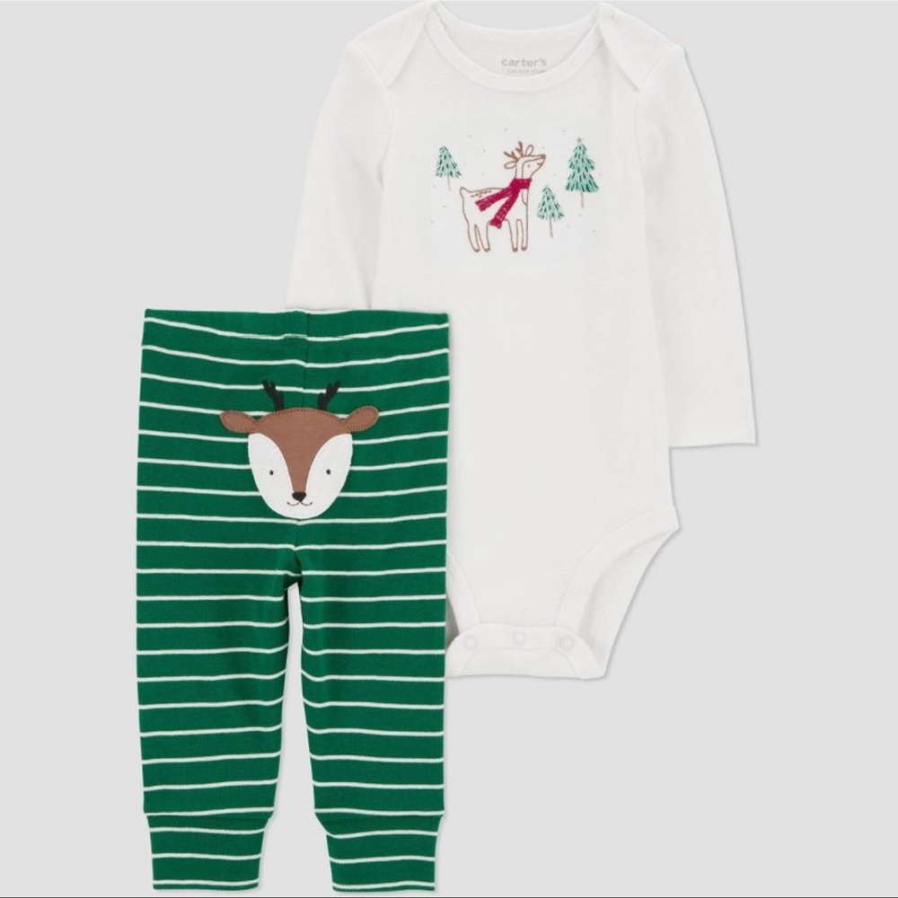 carters Christmas Reindeer striped 2 piece set